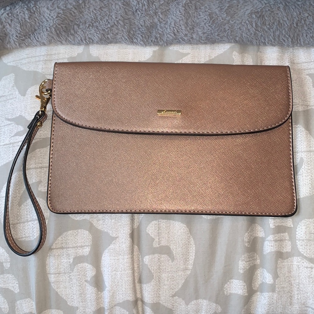 Womens Brown Gold Thin Clutch Large